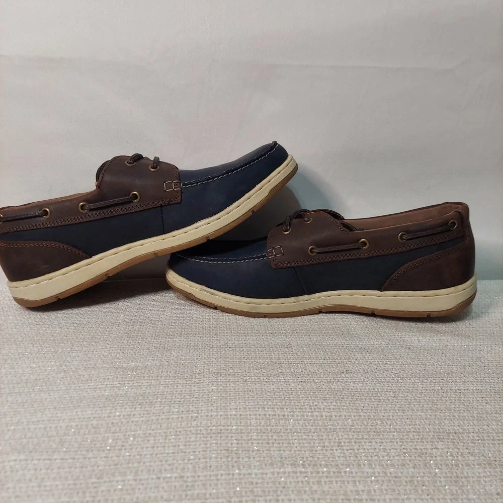 New Nunn Bush Mens Dual Comfort Leather Boat Shoes Navy‎ Brown Men 10M Loafers